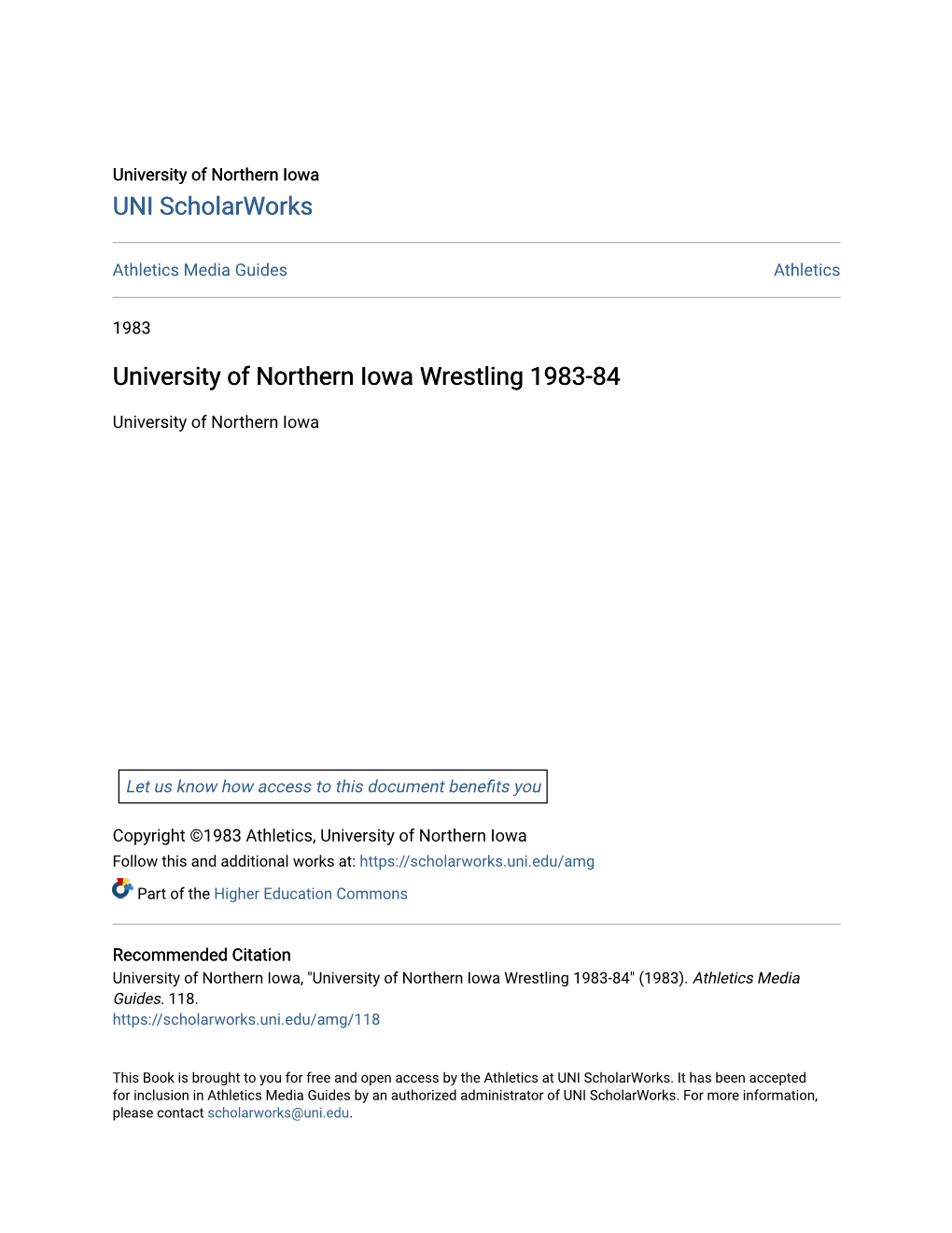 University of Northern Iowa Wrestling 1983-84