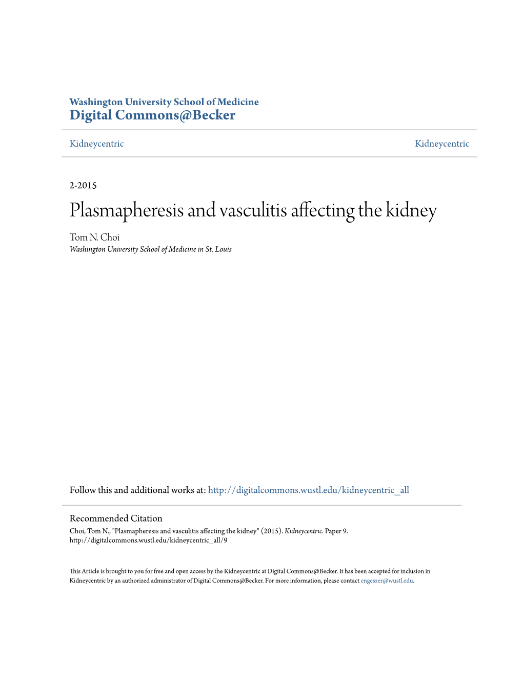 Plasmapheresis and Vasculitis Affecting the Kidney Tom N