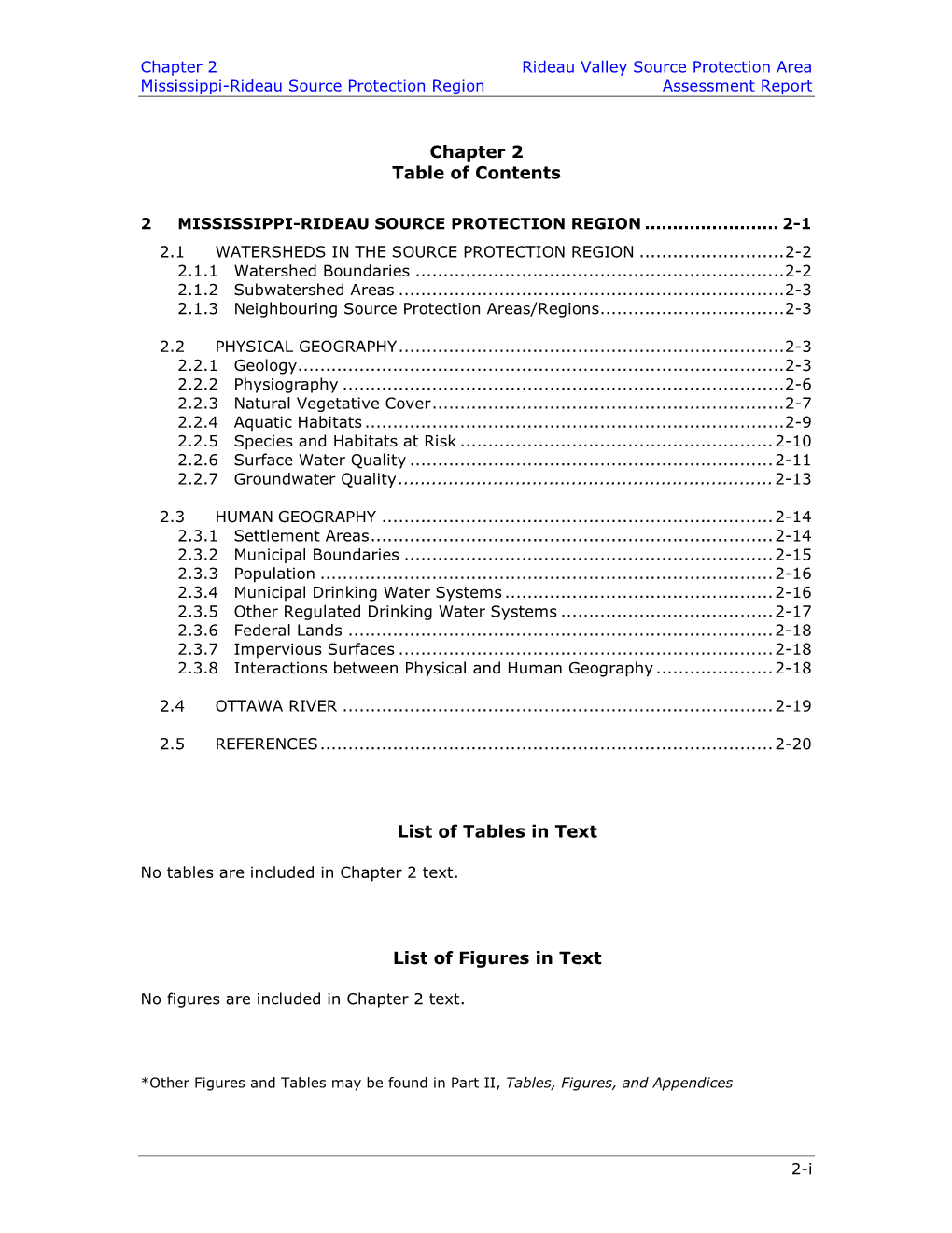 Chapter 2 Rideau Valley Source Protection Area Mississippi-Rideau Source Protection Region Assessment Report