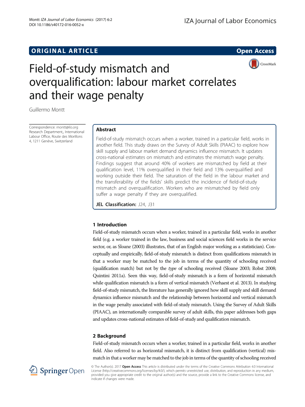 Labour Market Correlates and Their Wage Penalty Guillermo Montt