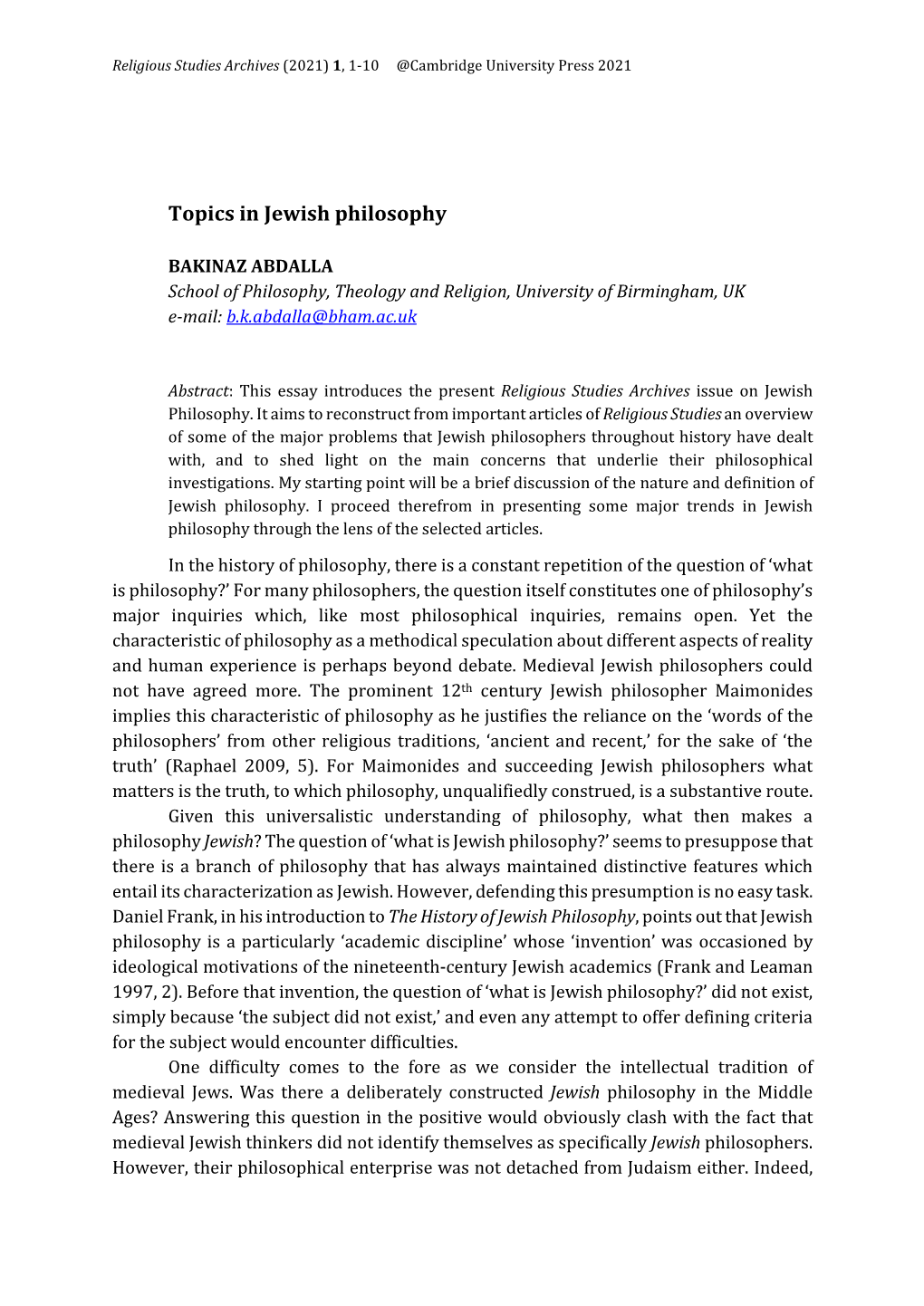 Topics in Jewish Philosophy