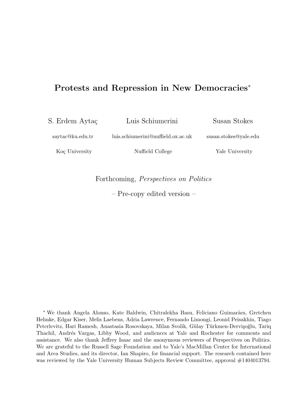 Protests and Repression in New Democracies∗