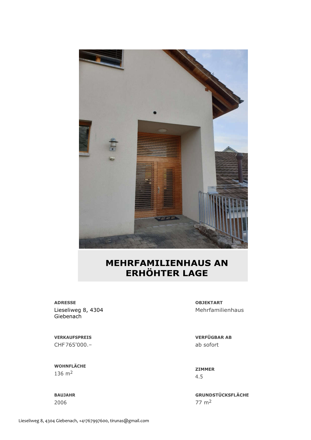 Lieseliweg 8, 4304 Giebenach Mehrfamilienhaus CHF