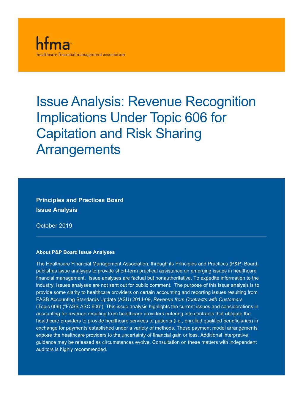 Revenue Recognition Implications Under Topic 606 for Capitation and Risk Sharing Arrangements
