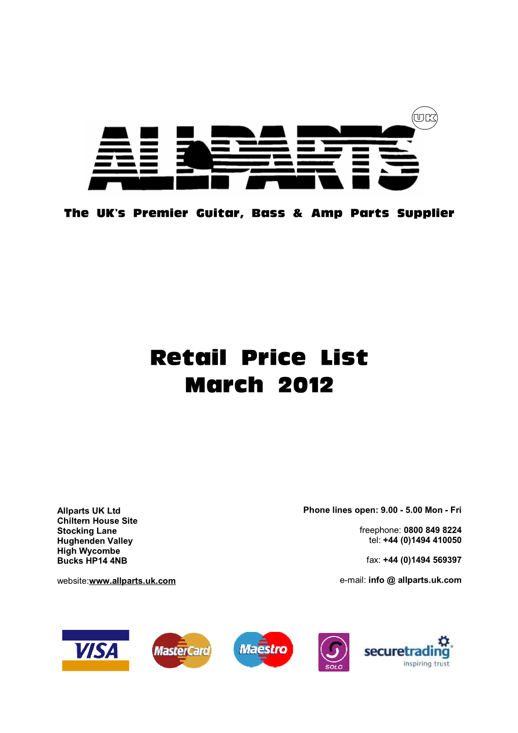 Retail Price List March 2012