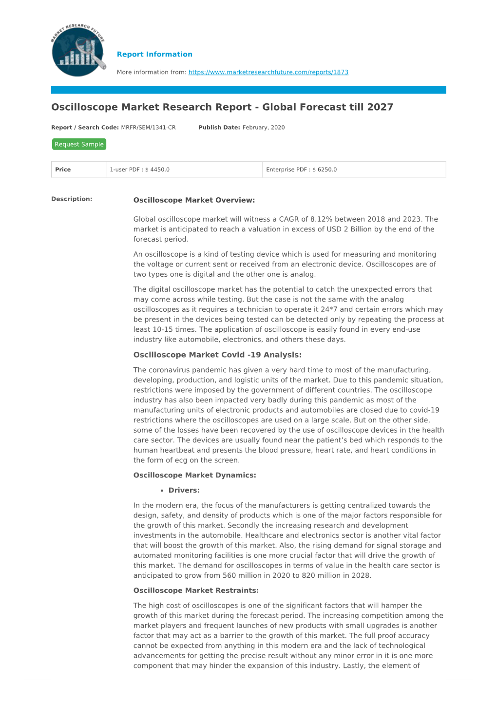 Oscilloscope Market Research Report - Global Forecast Till 2027