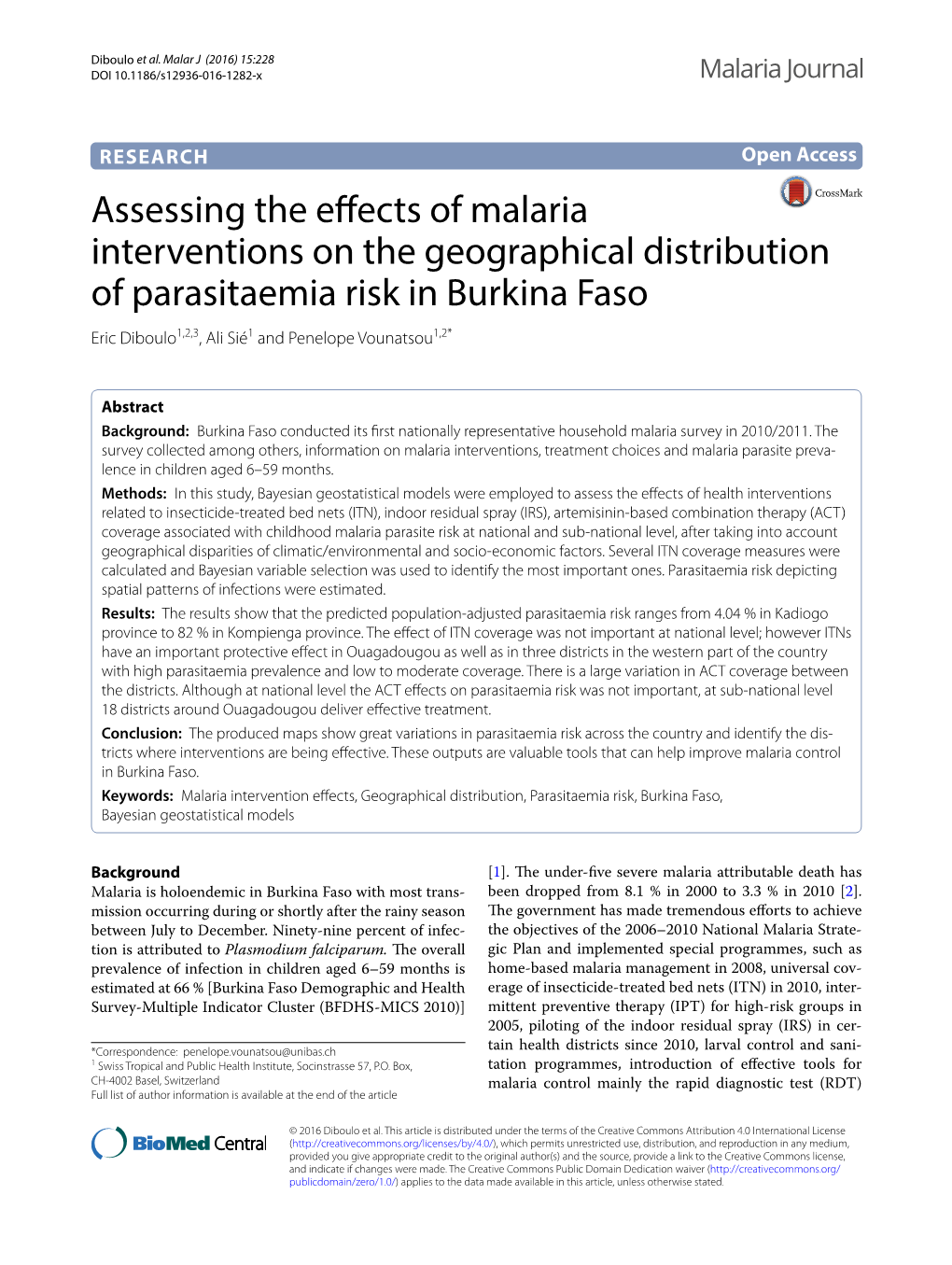 Assessing the Effects of Malaria Interventions on the Geographical