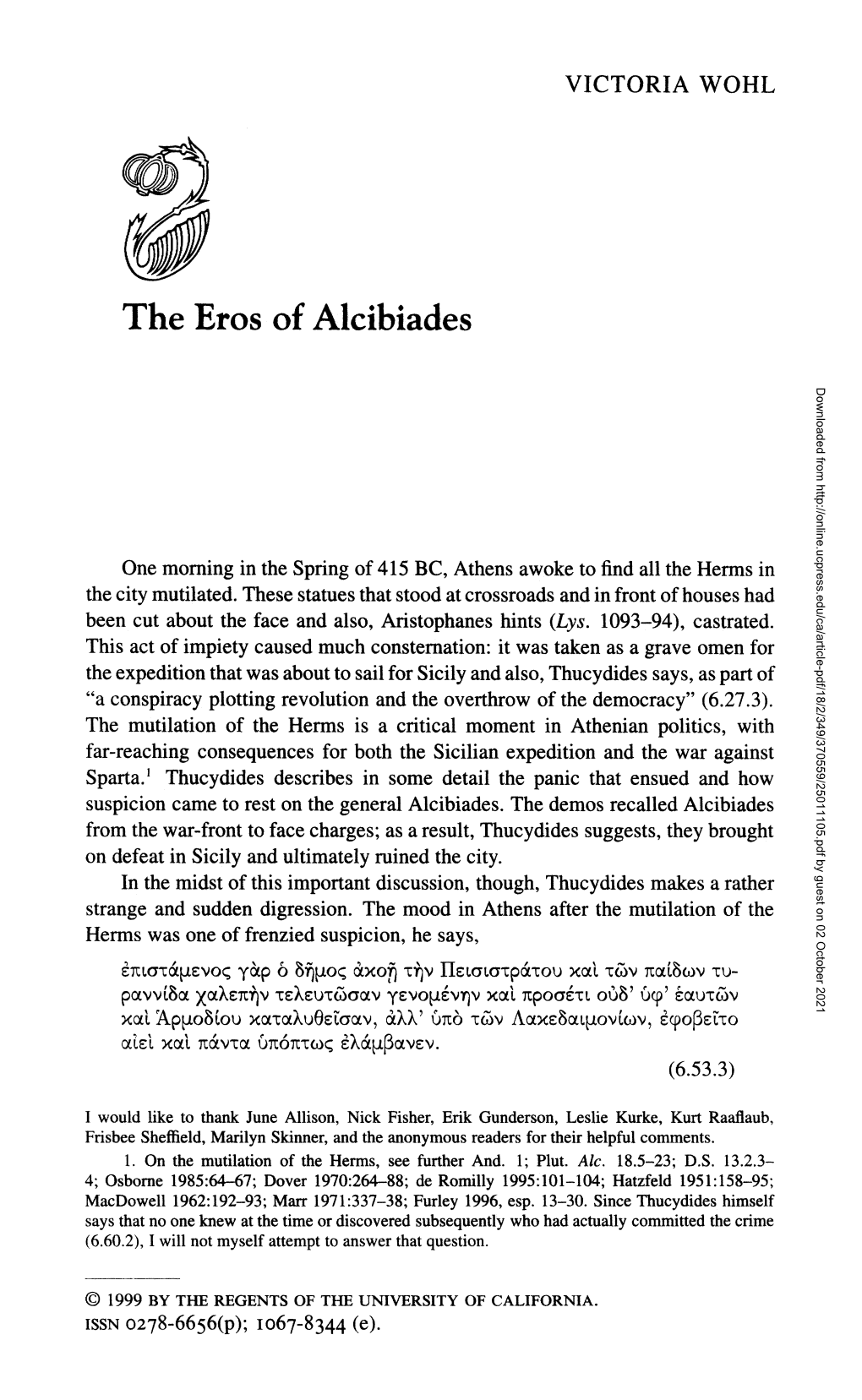The Eros of Alcibiades Downloaded from by Guest on 02 October 2021