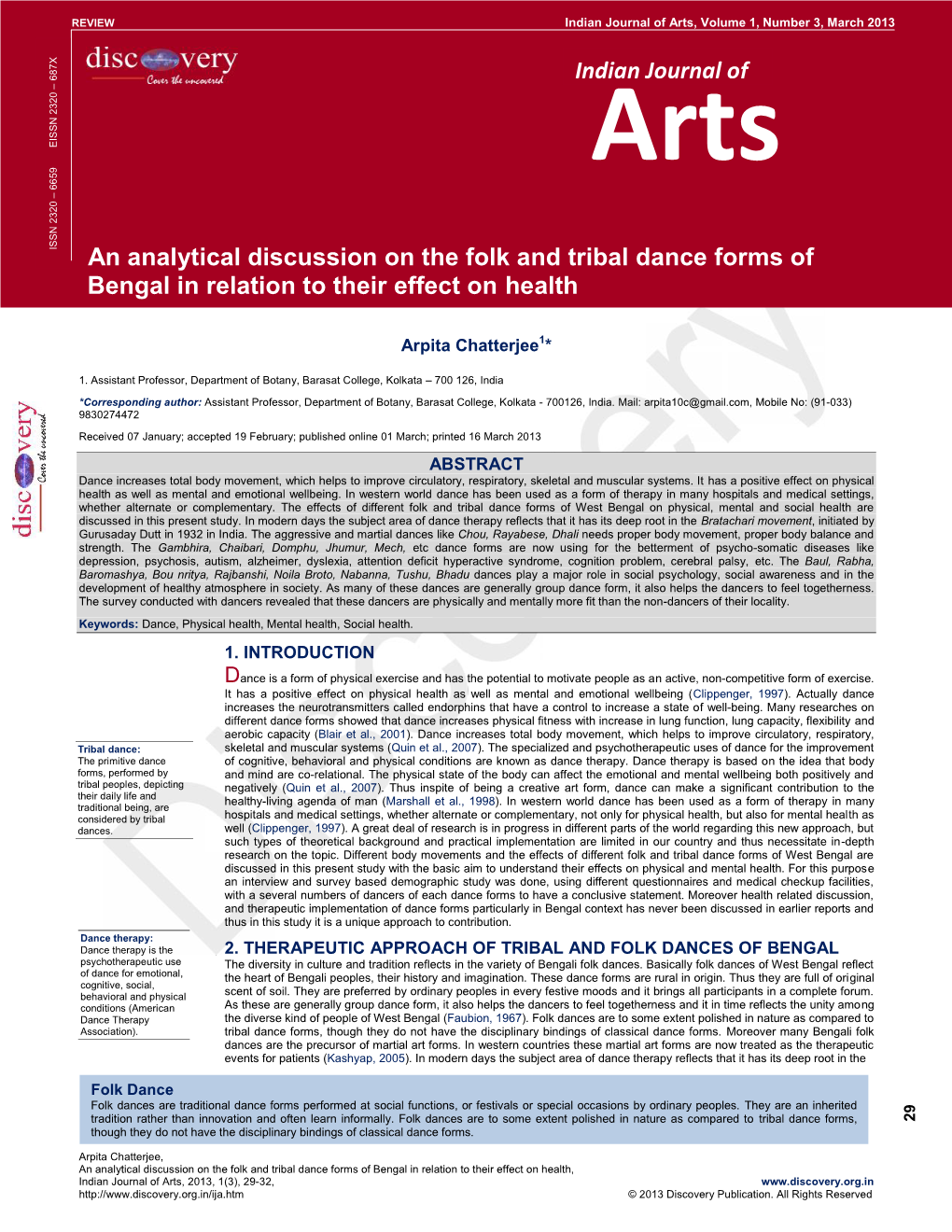 An Analytical Discussion on the Folk and Tribal Dance Forms of Bengal in Relation to Their Effect on Health