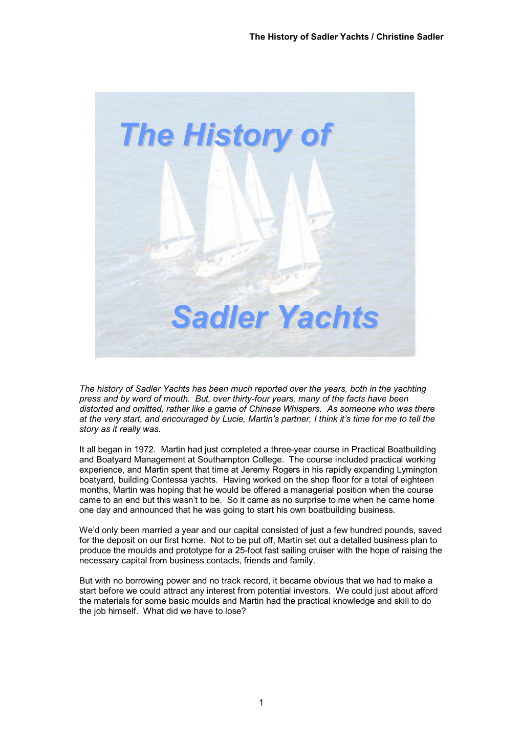 History of Sadler Yachts / Christine Sadler