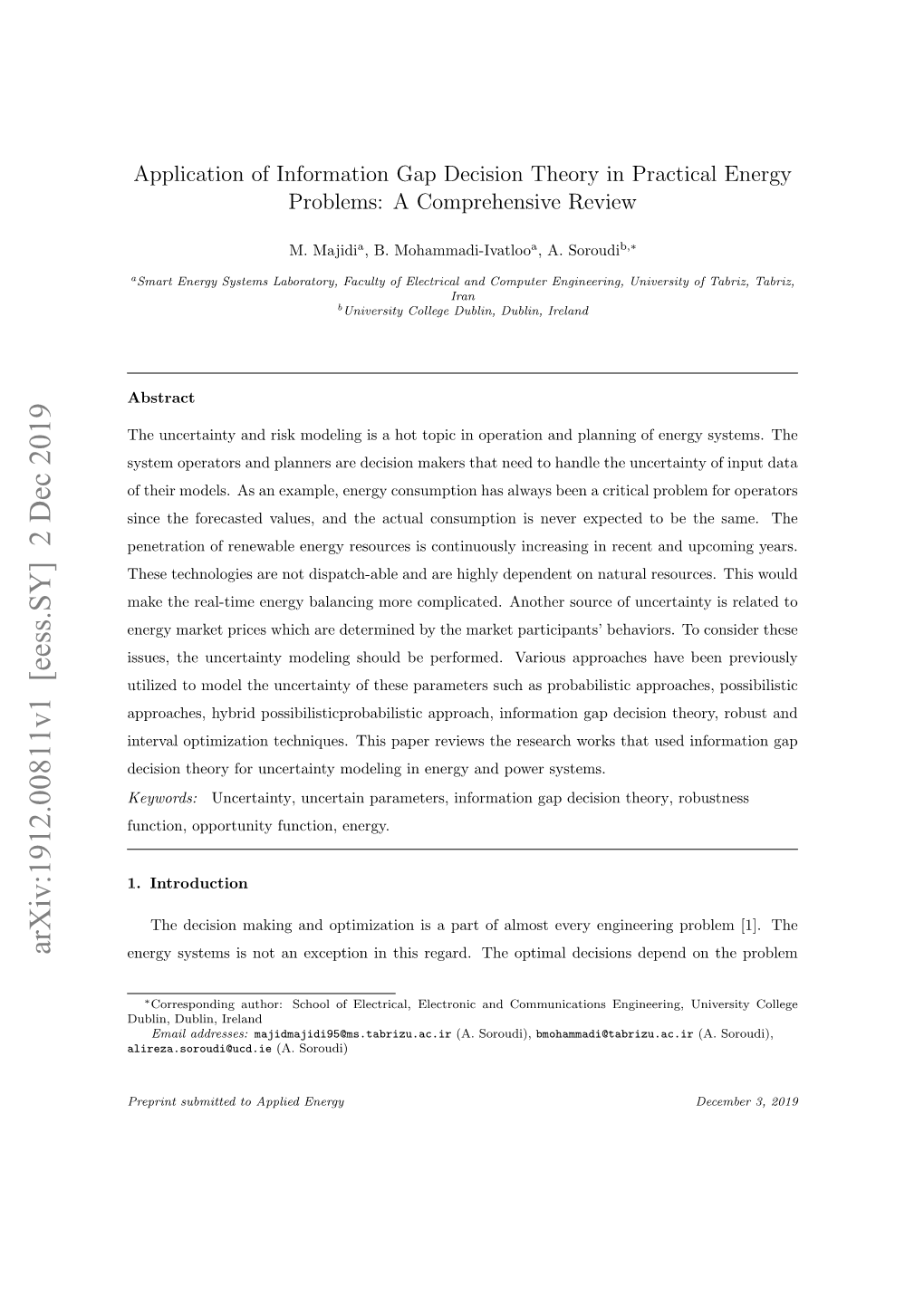 Application of Information Gap Decision Theory in Practical Energy Problems: a Comprehensive Review