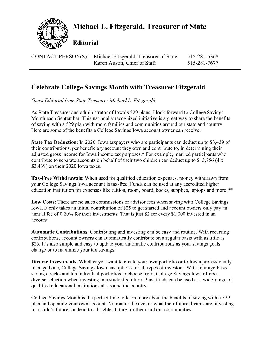 Celebrate College Savings Month with Treasurer Fitzgerald