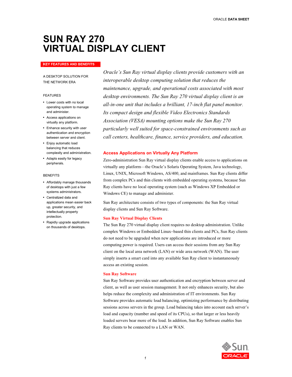 Sun Ray 270 Virtual Display Client