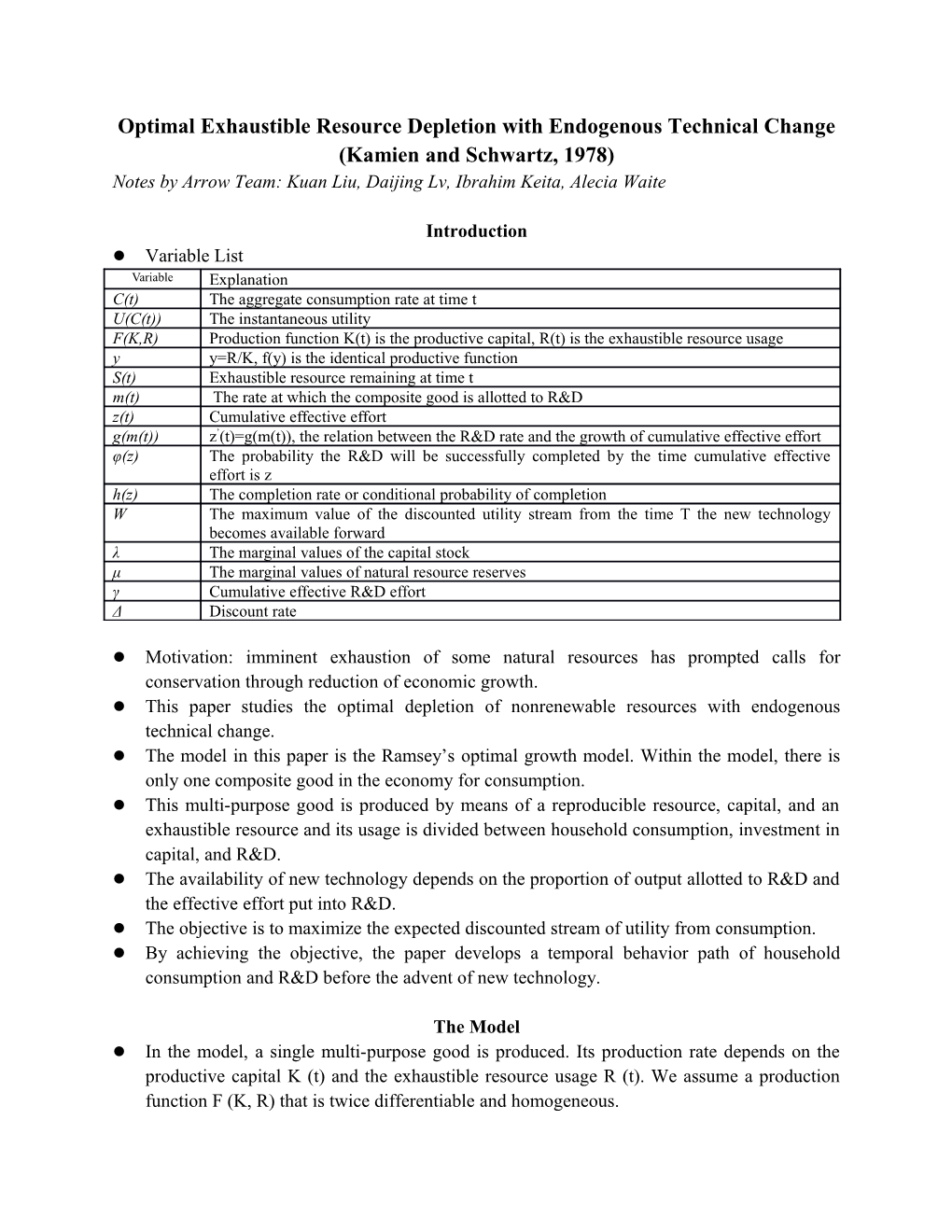 Optimal Exhaustible Resource Depletion with Endogenous Technical Change (Kamien and Schwartz