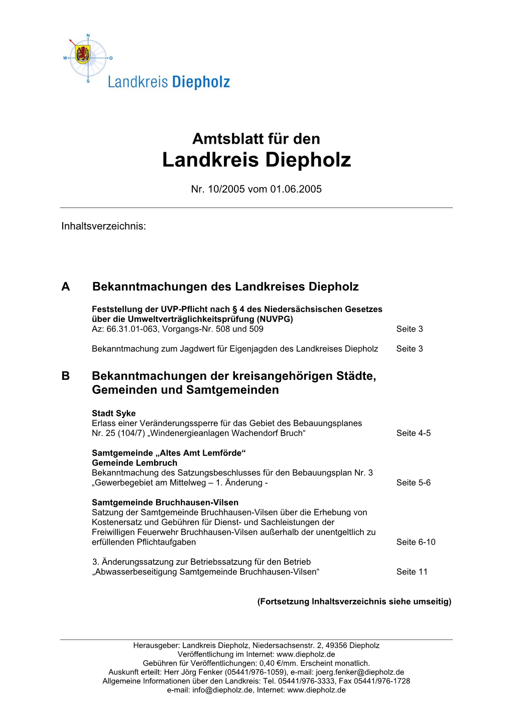 Amtsblatt Für Den Landkreis Diepholz