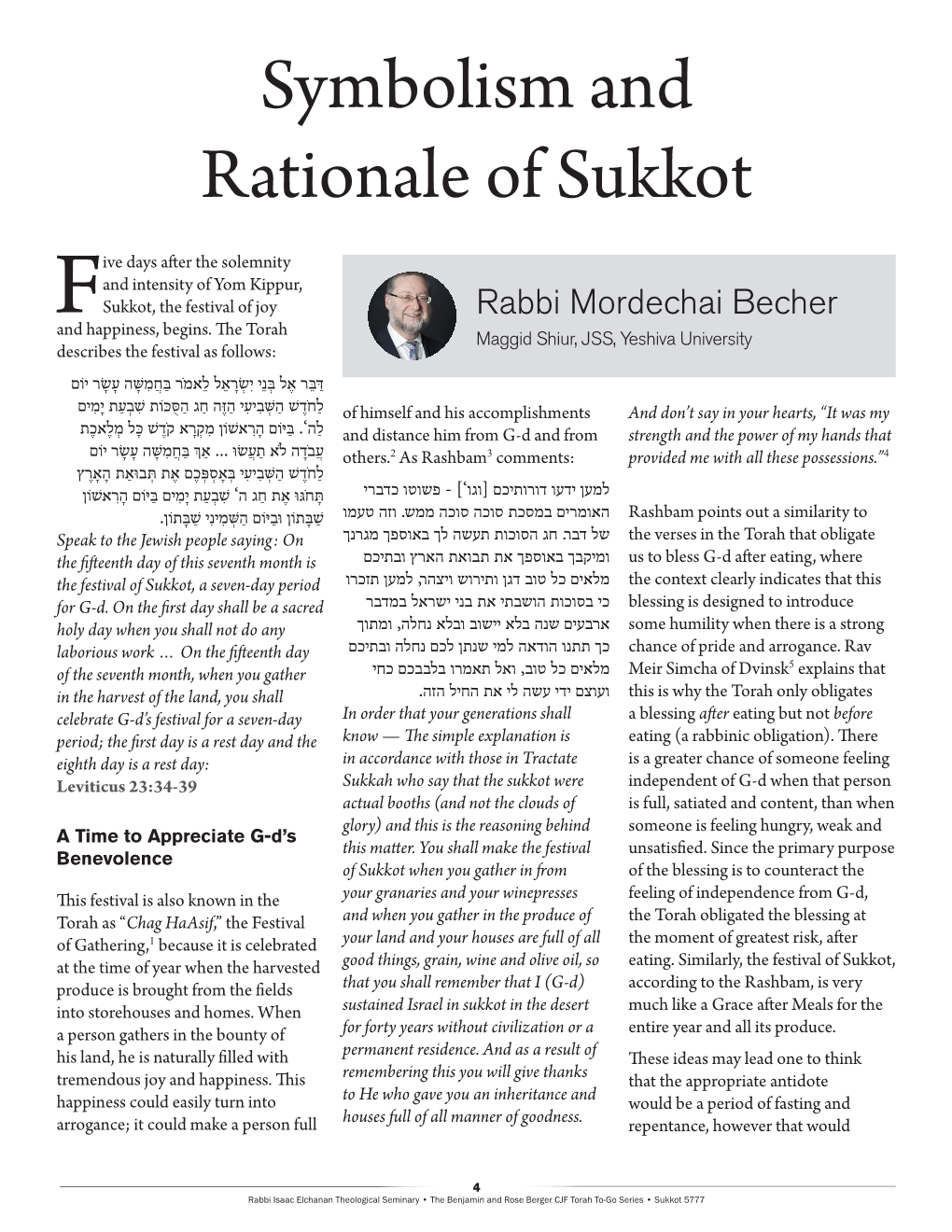 Symbolism and Rationale of Sukkot