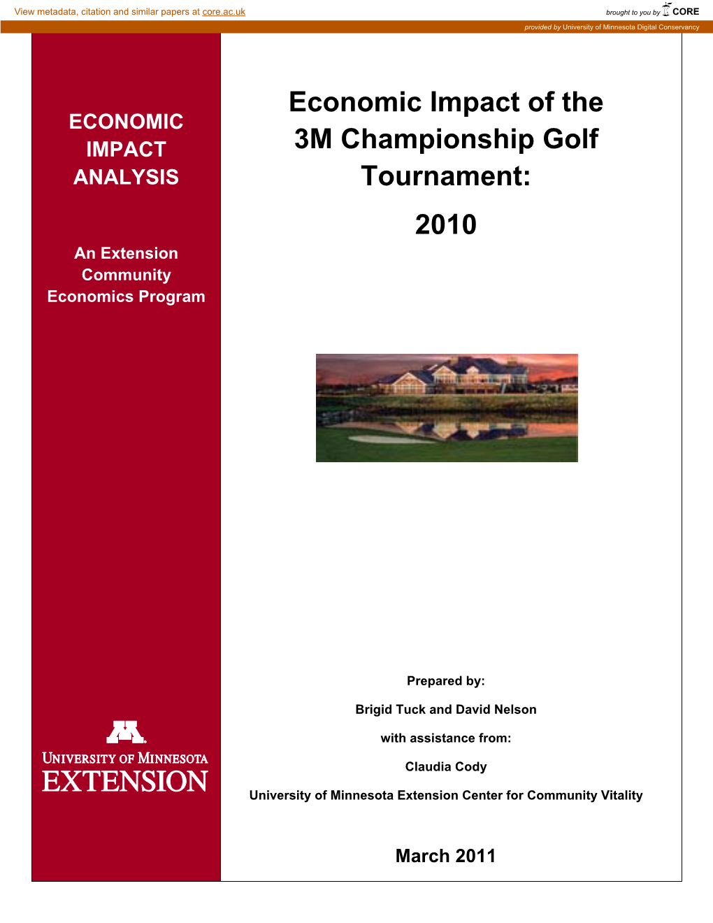 Economic Impact of the 3M Championship Golf Tournament: 2010 Table of Contents