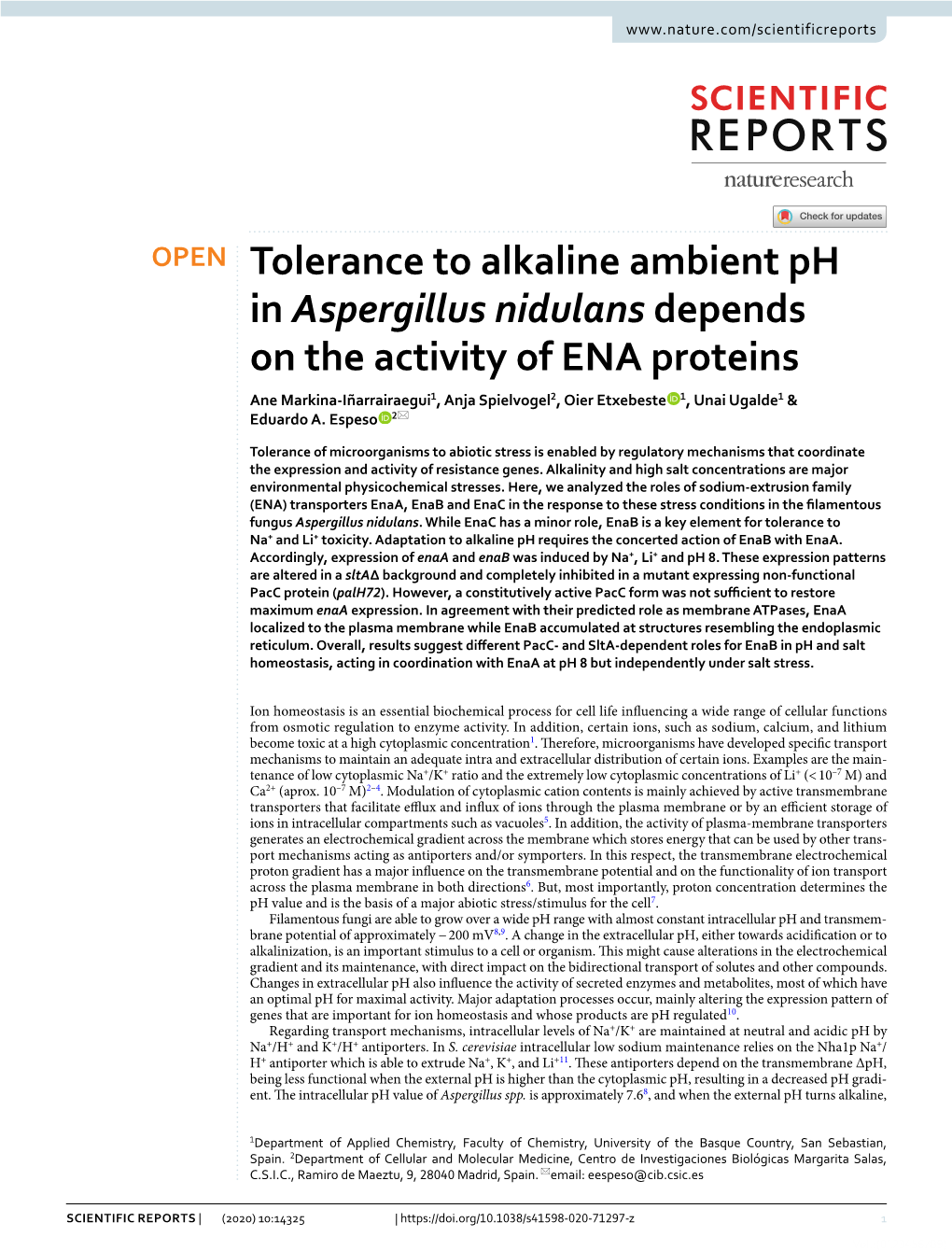 Tolerance to Alkaline Ambient Ph in Aspergillus Nidulans Depends On