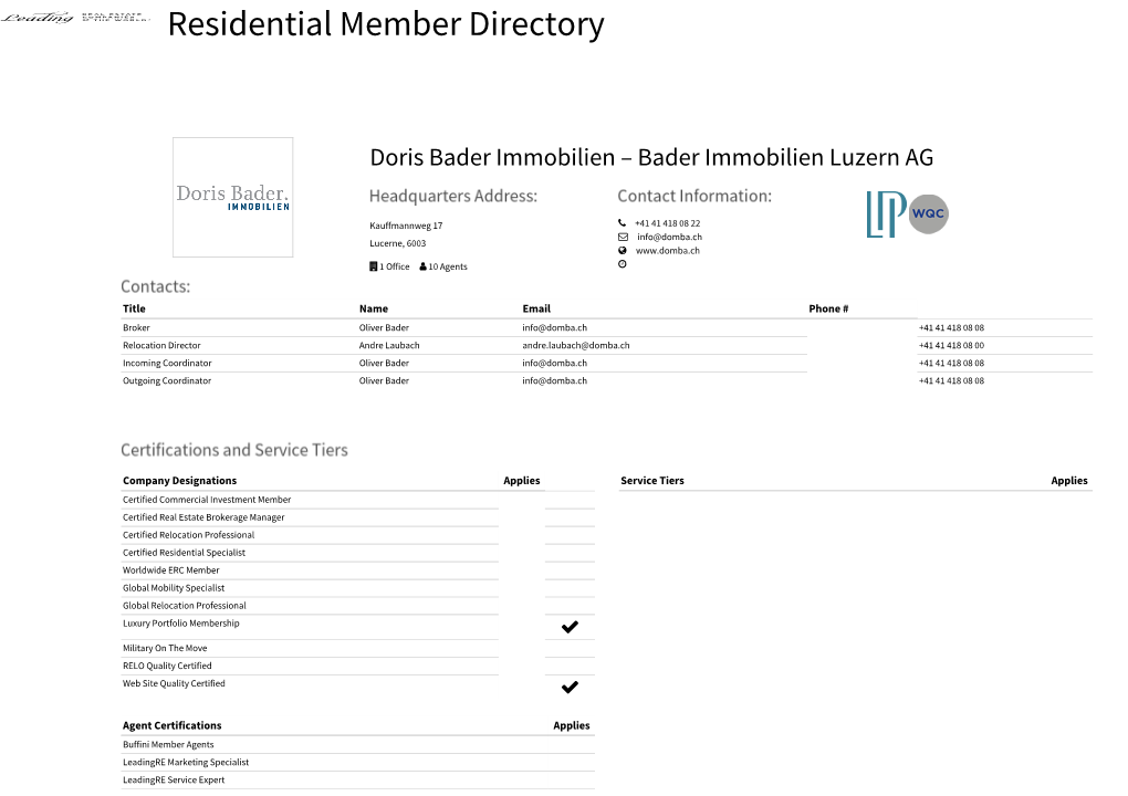 Leadingre Member Directory | Residential