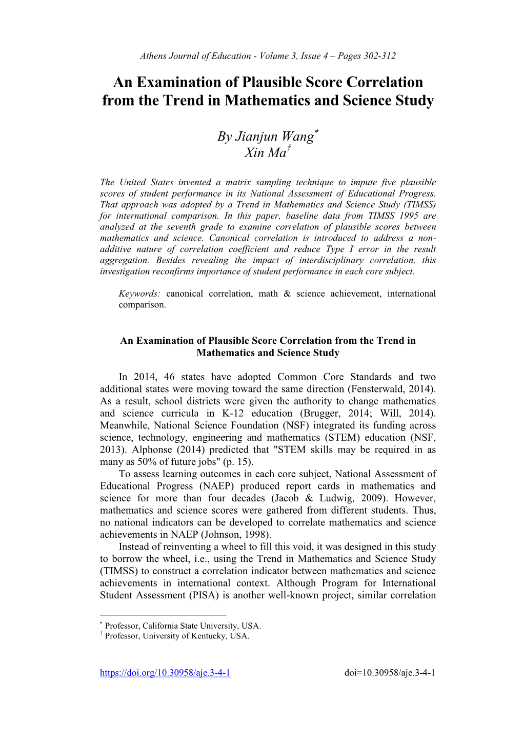 An Examination of Plausible Score Correlation from the Trend in Mathematics and Science Study