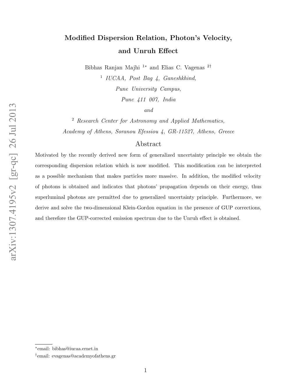 Modified Dispersion Relation, Photon's Velocity, and Unruh Effect