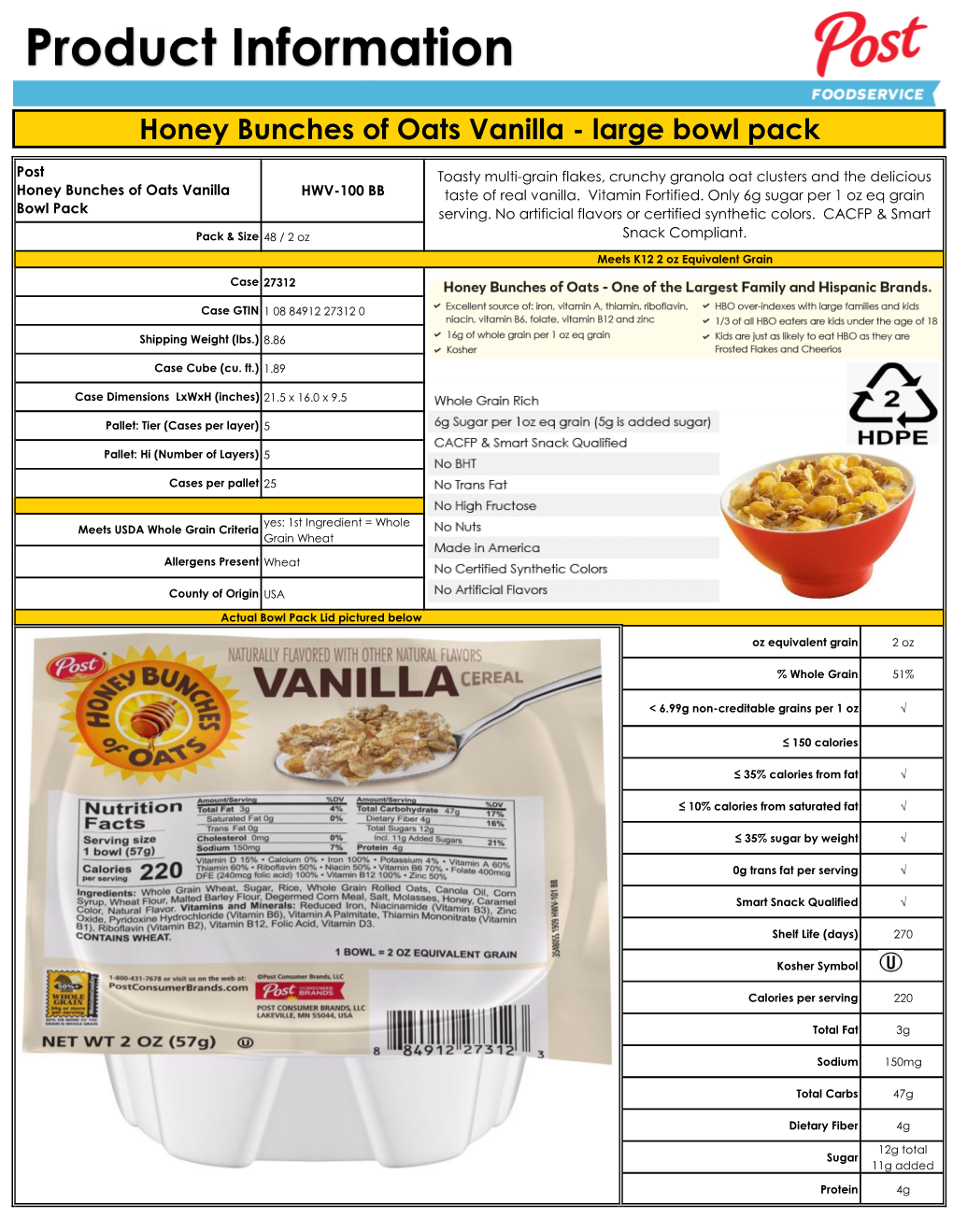 Honey Bunches of Oats Vanilla - Large Bowl Pack
