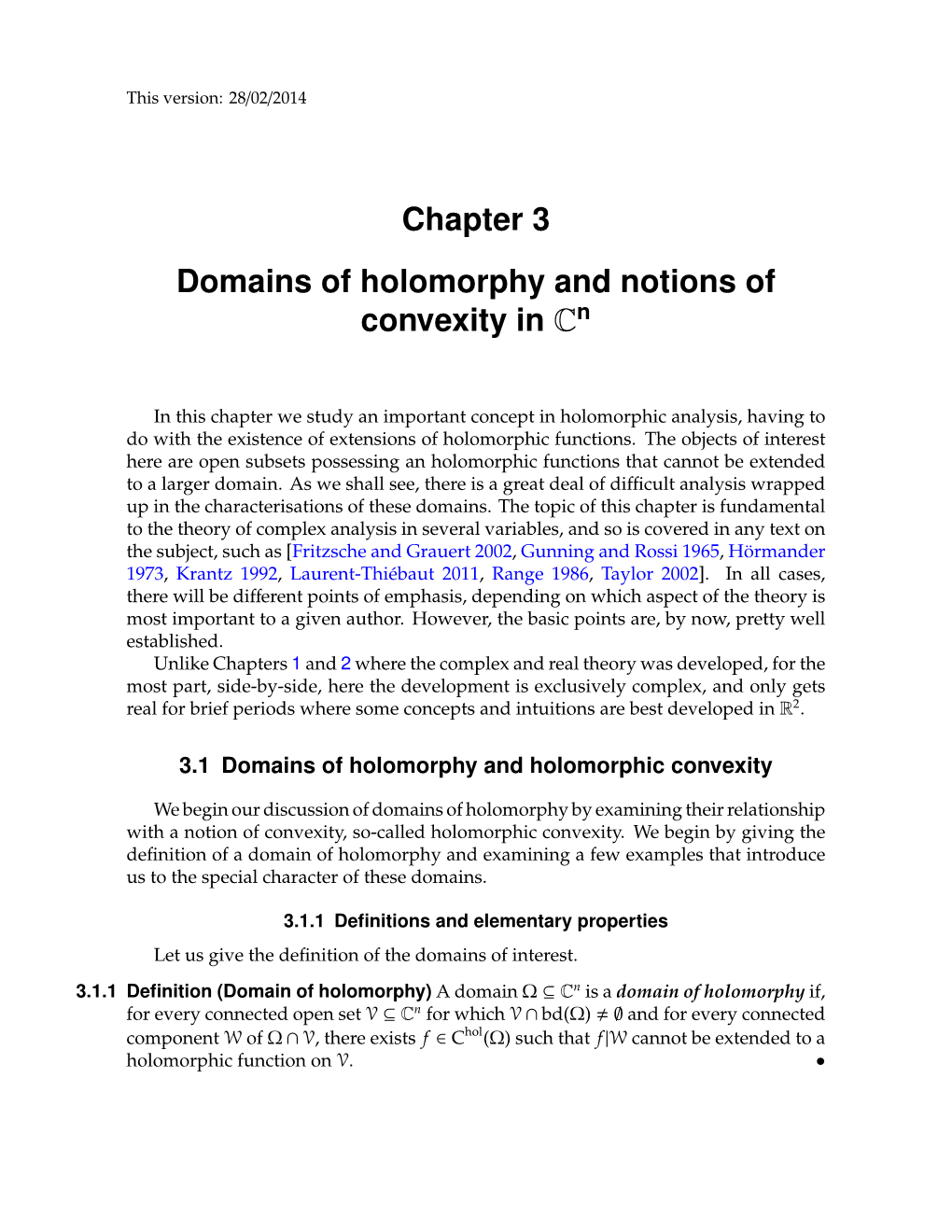 Chapter 3 Domains of Holomorphy and Notions of Convexity in Cn