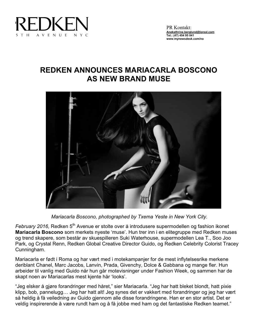 Redken Announces Mariacarla Boscono As New Brand Muse