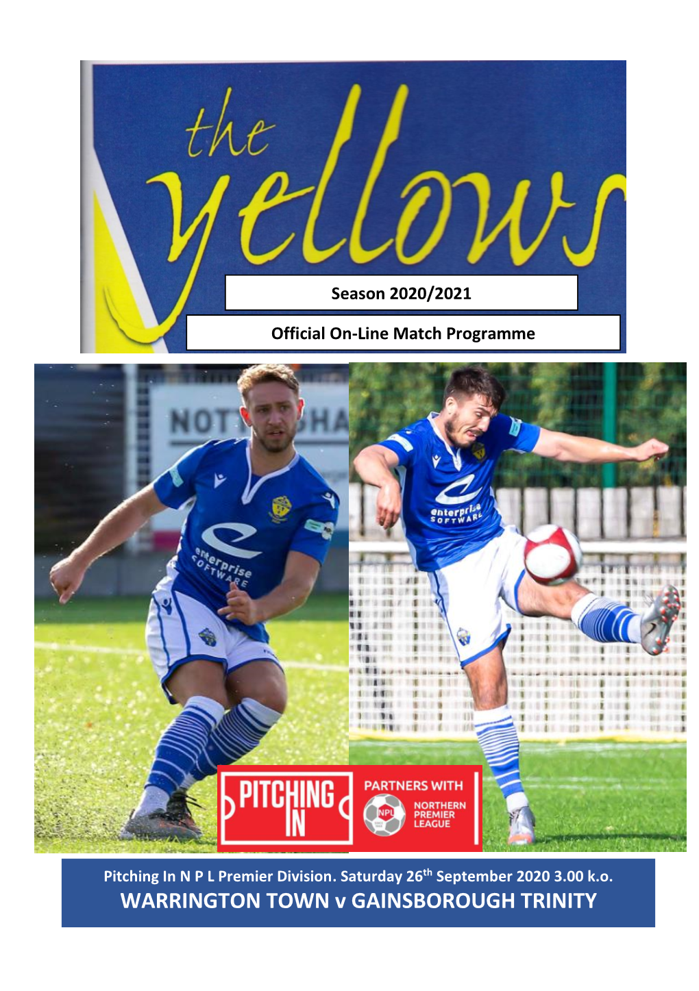 To Download the Online Match Programme for Warrington Town V Gainsborough Trinity