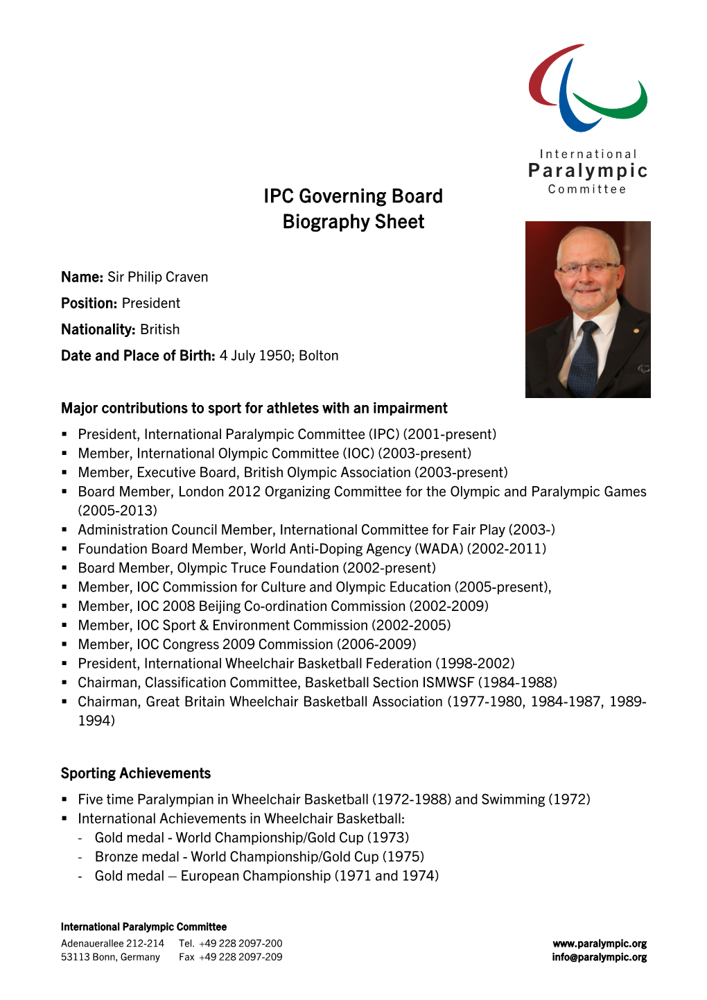 IPC Governing Board Biography Sheet