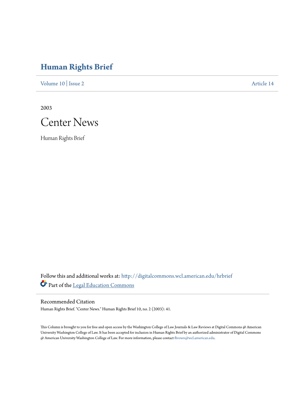 Center News Human Rights Brief