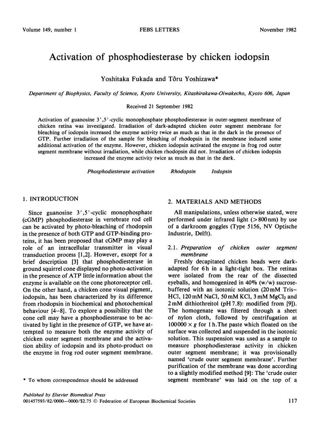 Activation of Phosphodiesterase by Chicken Iodopsin