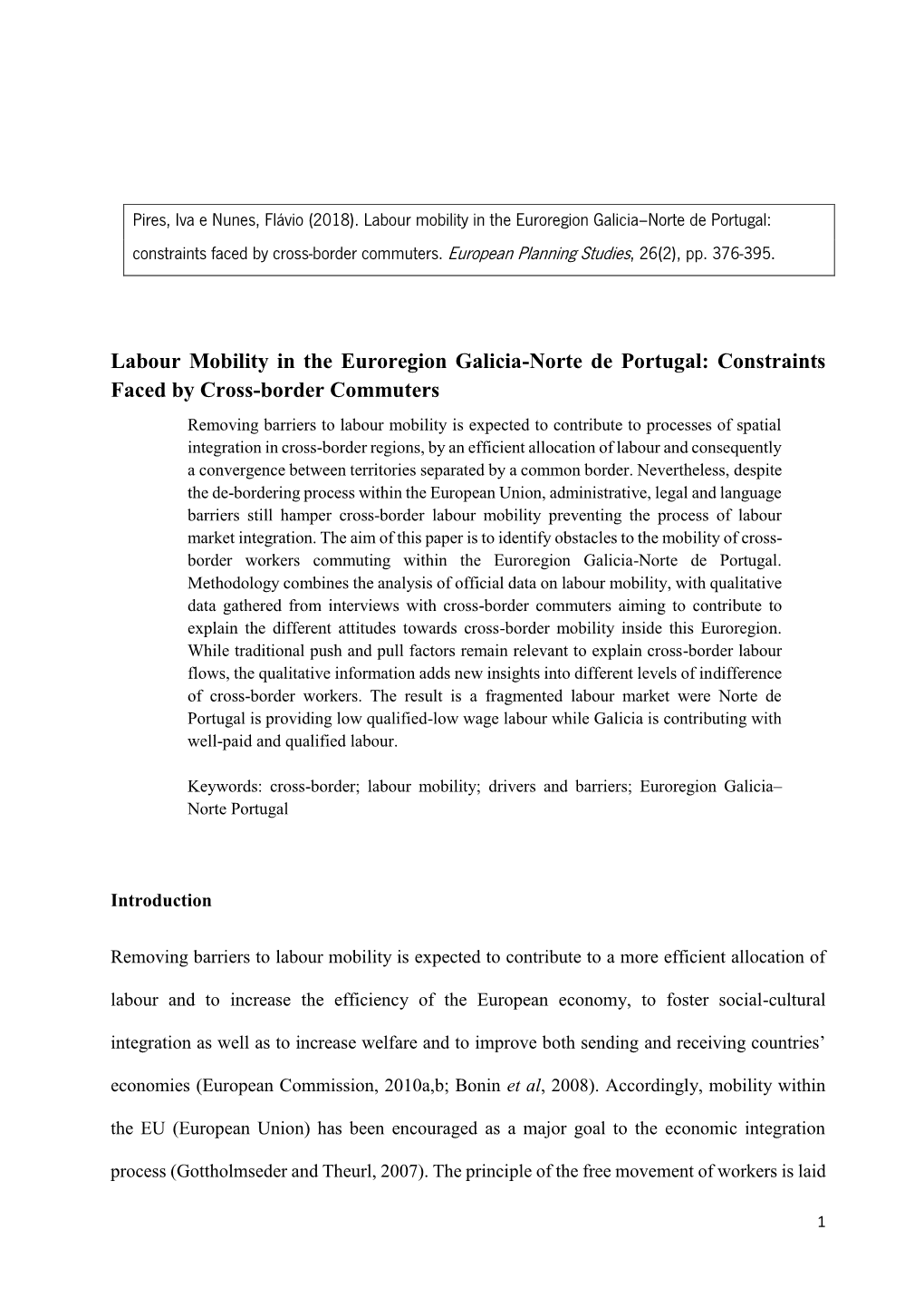 Labour Mobility in the Euroregion Galicia-Norte De Portugal