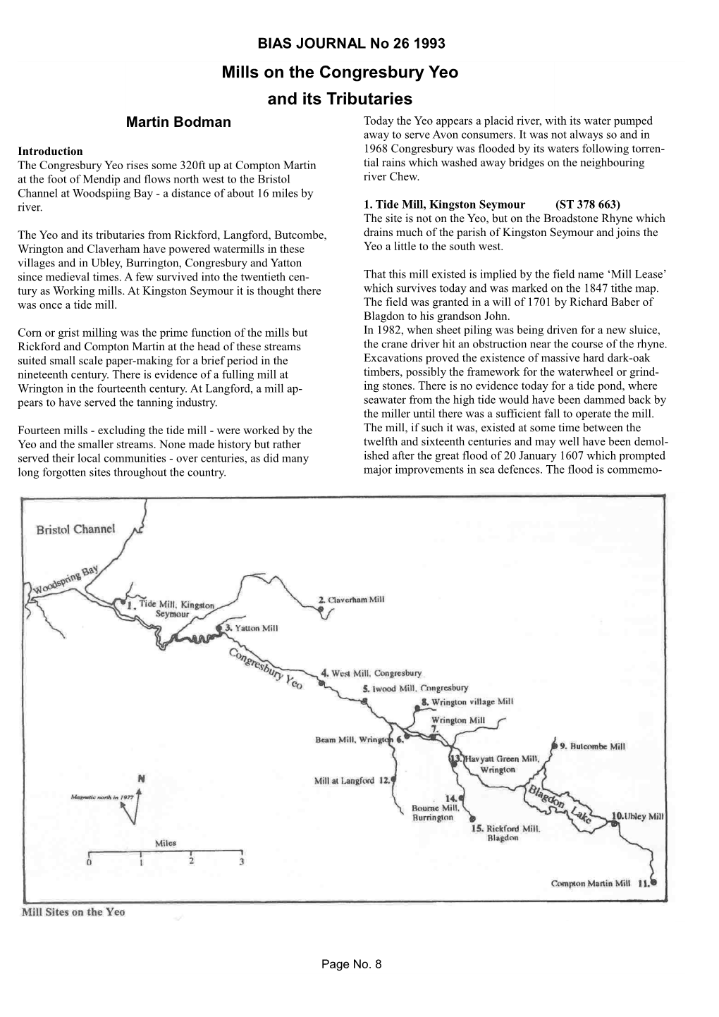 Mills on the Congresbury Yeo and Its Tributaries Martin Bodman Today the Yeo Appears a Placid River, with Its Water Pumped Away to Serve Avon Consumers