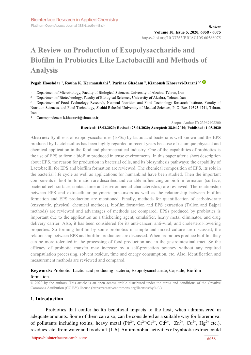 A Review on Production of Exopolysaccharide and Biofilm in Probiotics Like Lactobacilli and Methods of Analysis
