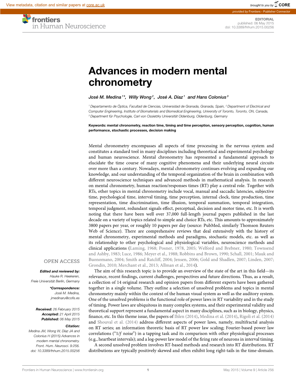 Advances in Modern Mental Chronometry