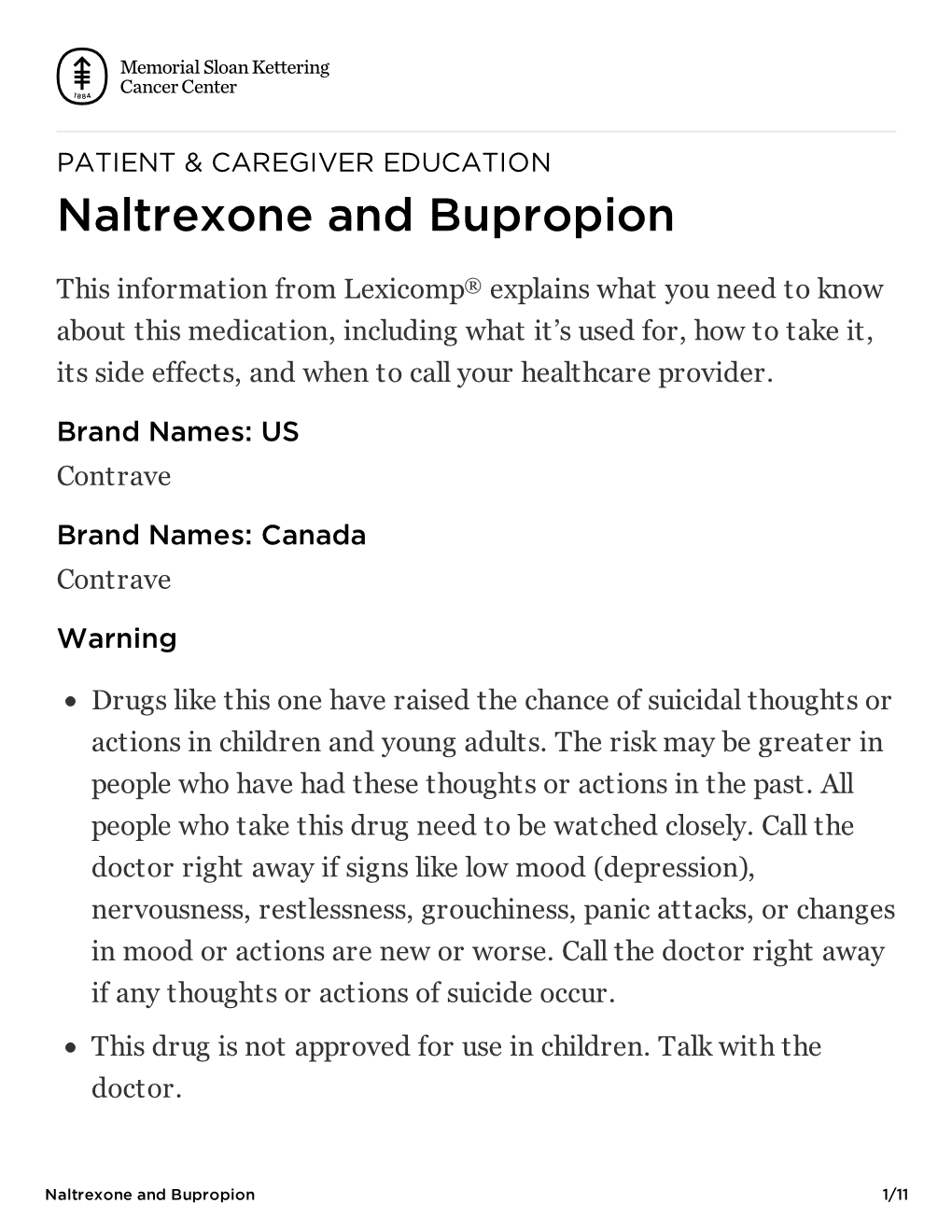 Naltrexone and Bupropion | Memorial Sloan Kettering Cancer Center