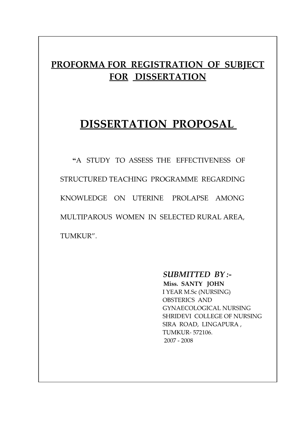 Proforma for Registration of Subject for Dissertation s2