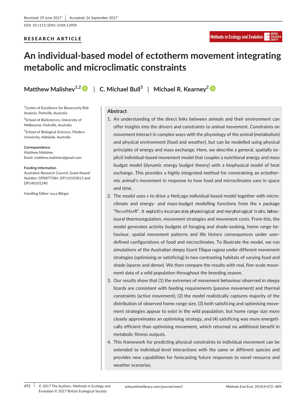 An Individual‐Based Model of Ectotherm Movement Integrating