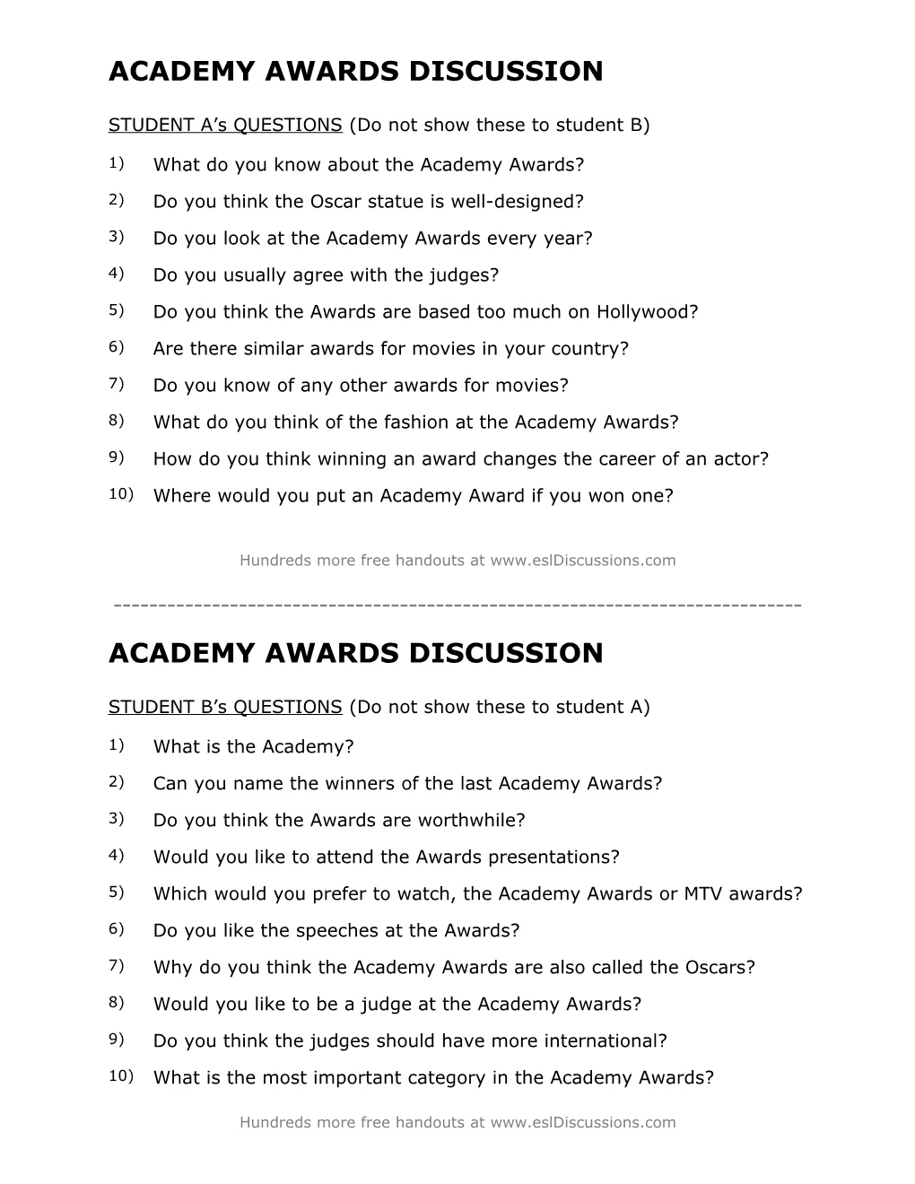 ESL Conversation Lesson on Academy Awards