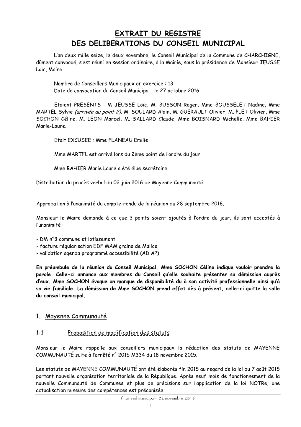 Extrait Du Registre Des Deliberations Du Conseil Municipal