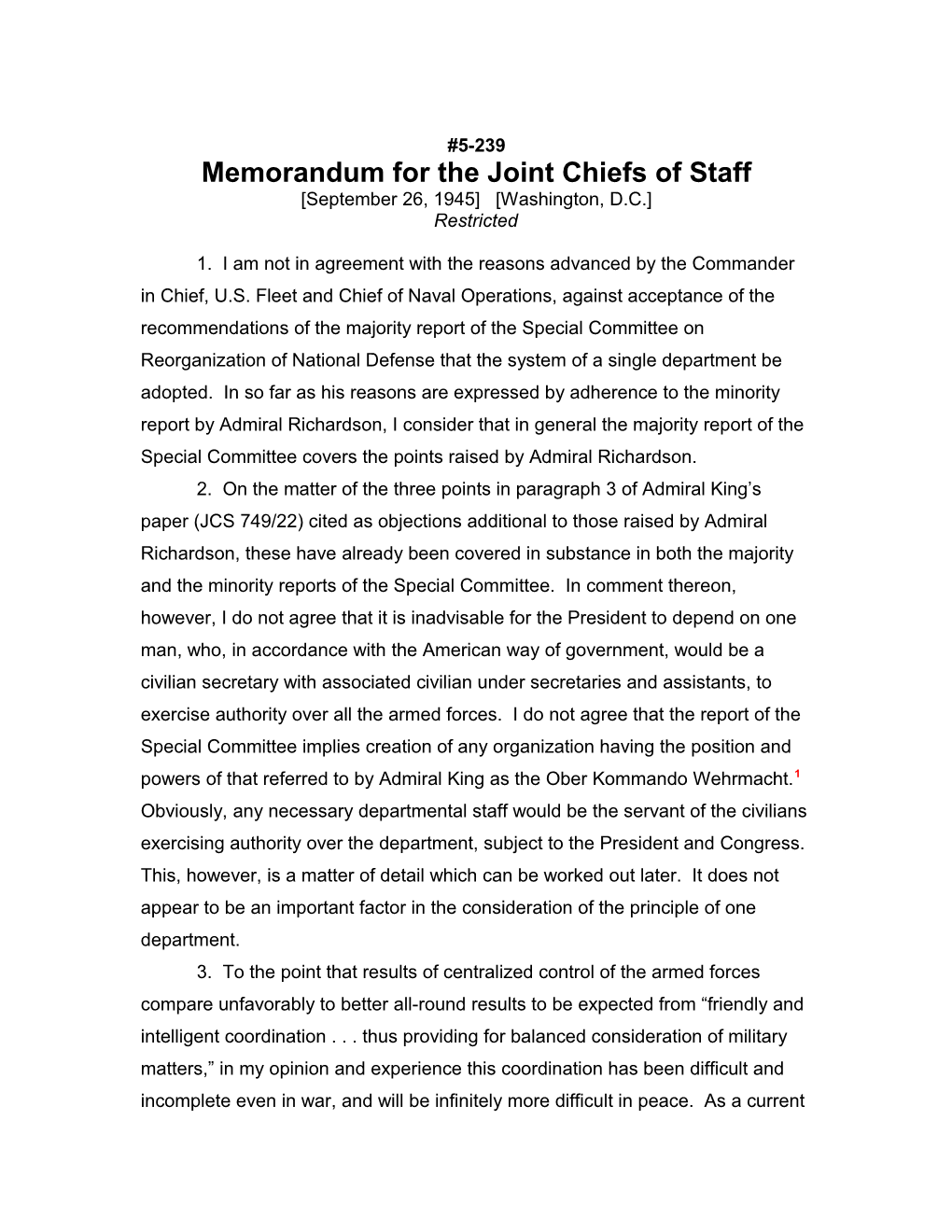 Memorandum for the Joint Chiefs of Staff