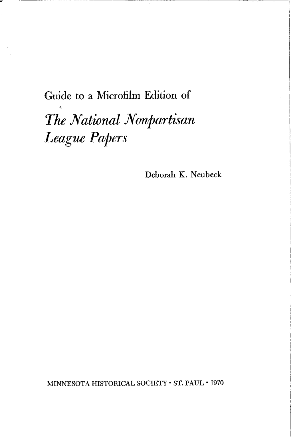 Guide to a Microfilm Edition of the National Nonpartisan League Papers