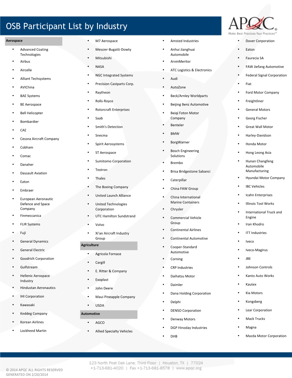 OSB Participant List by Industry