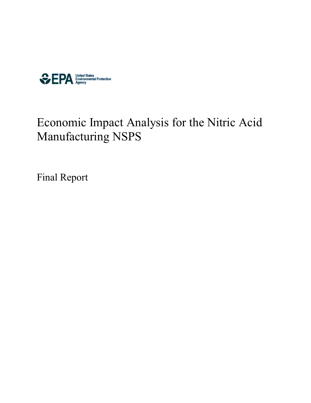 Economic Impact Analysis for the Nitric Acid Manufacturing NSPS