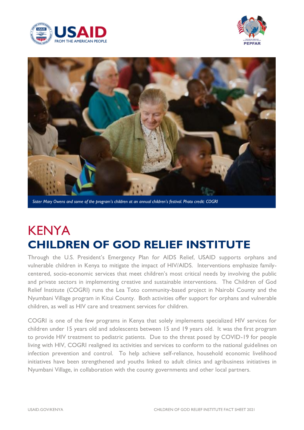 KENYA CHILDREN of GOD RELIEF INSTITUTE Through the U.S