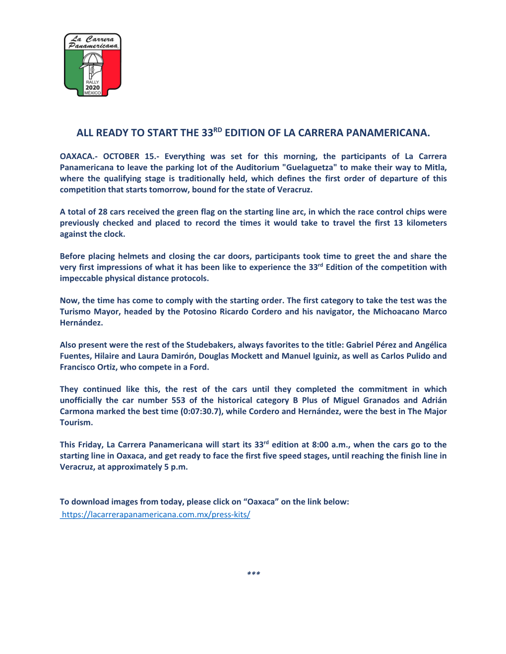 All Ready to Start the 33Rd Edition of La Carrera Panamericana
