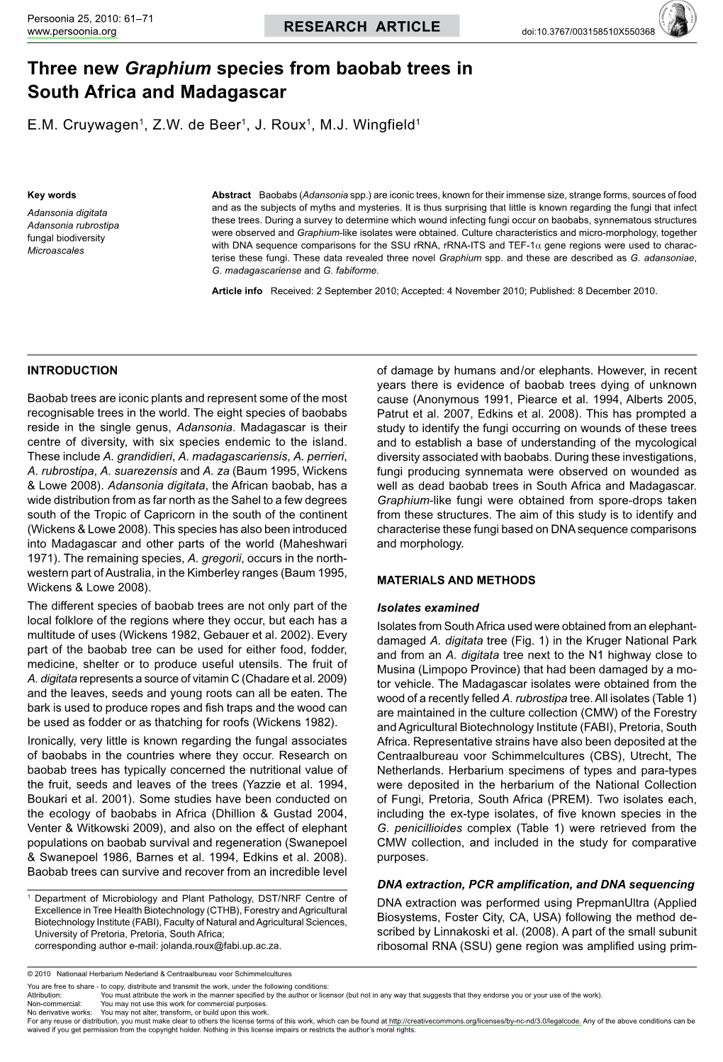 Three New &lt;I&gt;Graphium&lt;/I&gt; Species from Baobab Trees in South Africa