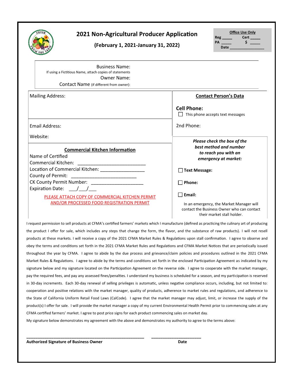 2021 Non-Agricultural Producer Application Reg _____ Cert _____