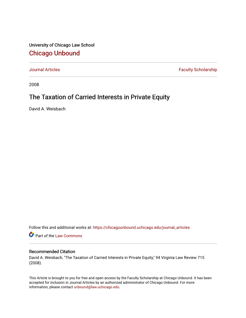 The Taxation of Carried Interests in Private Equity
